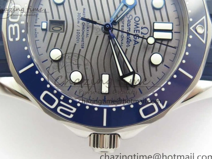 0406 StreetReady 2018 Seamaster Diver 300M VSF 1:1 Best Edition Blue Ceramic Gray Dial on Blue Rubber Strap A8800 V2 (Black Balance Wheel) 7963